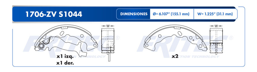 Zapata para freno de Tambor Fritec. Trasera Fritec OW-1706-ZV