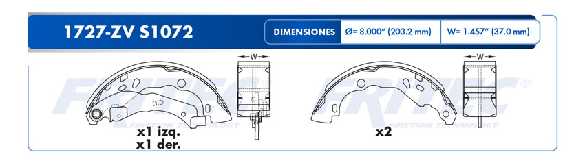 Zapata para freno de Tambor Fritec. Trasera Fritec OW-1727-ZV