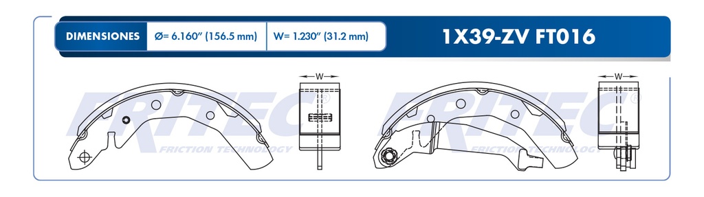 Zapata para freno de Tambor Fritec. Trasera Fritec OW-1X39-ZV