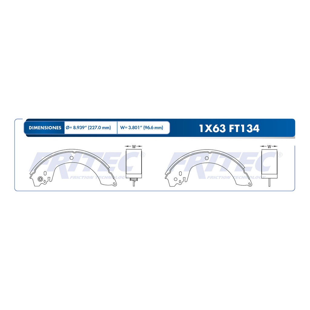 Zapata para freno de Tambor Fritec. Trasera Fritec OW-1X63-ZV