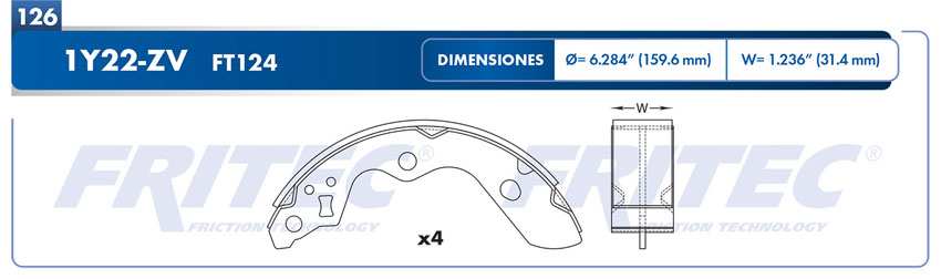 Zapata para freno de Tambor Fritec. Trasera Fritec OW-1Y22-ZV