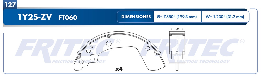 Zapata para freno de Tambor Fritec. Trasera Fritec OW-1Y25-ZV