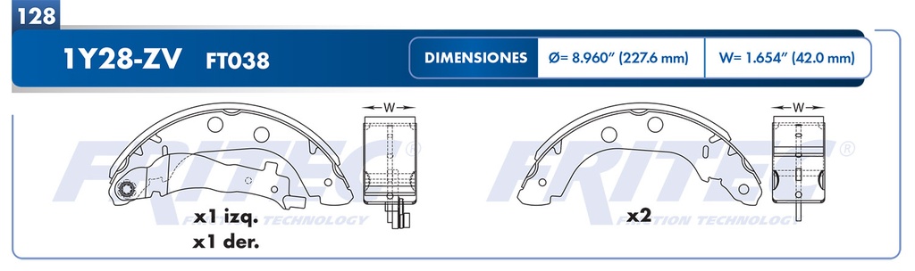 Zapata para freno de Tambor Fritec. Trasera Fritec OW-1Y28-ZV