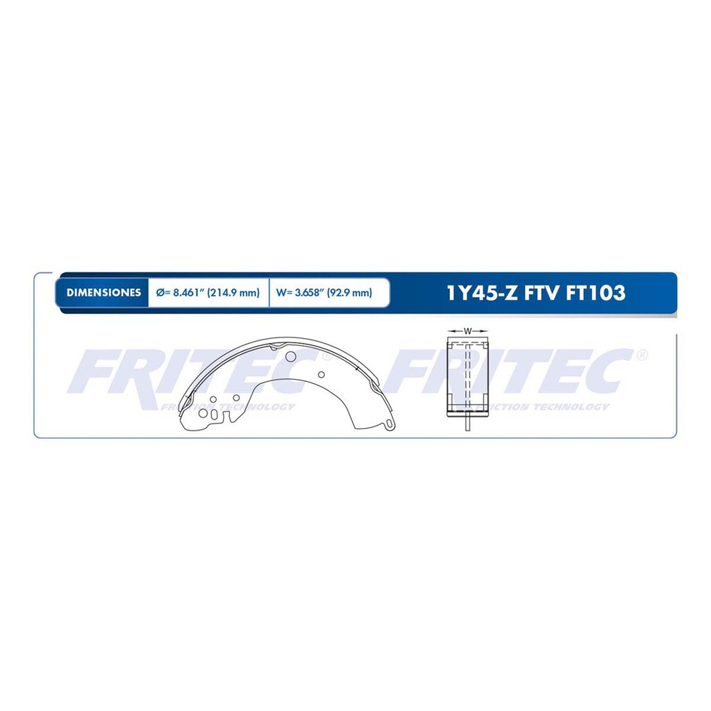 Zapata para freno de Tambor Fritec. Trasera Fritec OW-1Y45-ZV