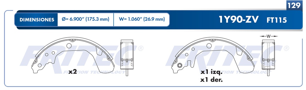 Zapata para freno de Tambor Fritec. Trasera Fritec OW-1Y90-ZV