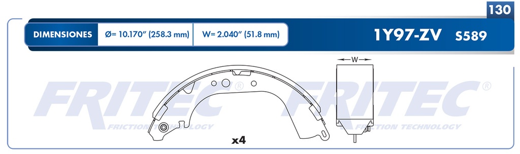 Zapata para freno de Tambor Fritec. Trasera Fritec OW-1Y97-ZV