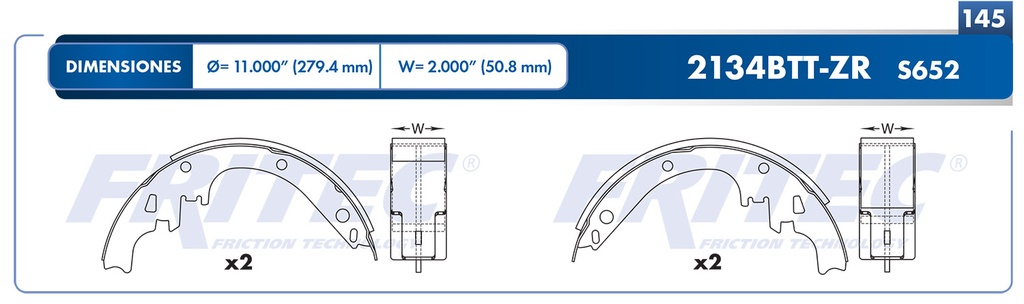 Zapata para freno de Tambor Fritec. Trasera Fritec OW-2134BTT-ZR