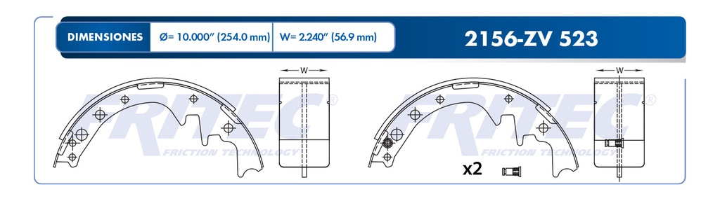 Zapata para freno de Tambor Fritec. Trasera Fritec OW-2156-ZV