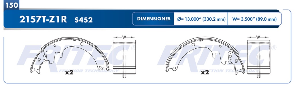 Zapata para freno de Tambor Fritec. Trasera Fritec OW-2157T-Z1R