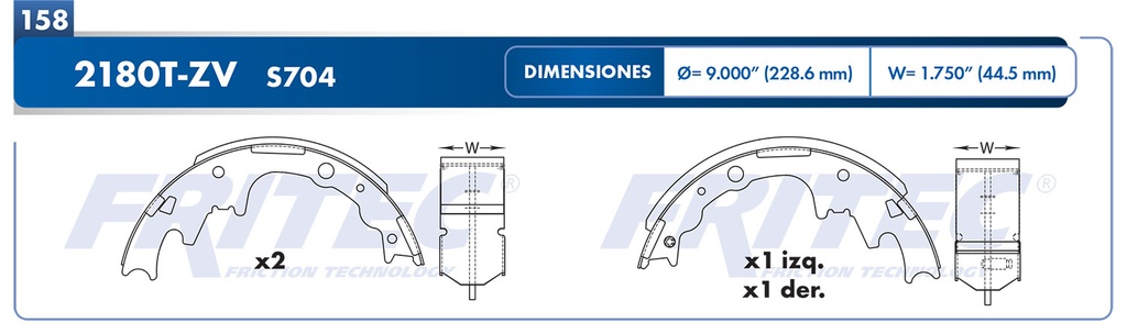 Zapata para freno de Tambor Fritec. Trasera Fritec OW-2180T-ZV