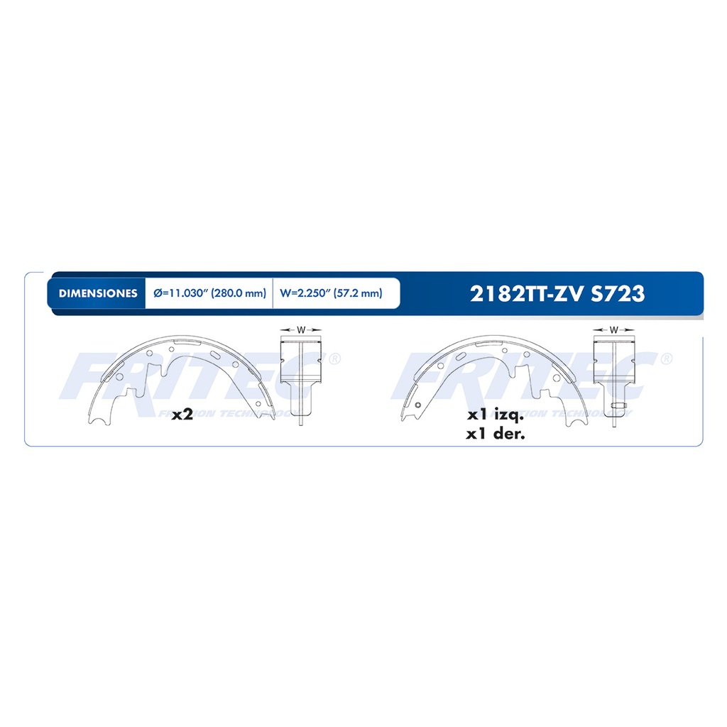 Zapata para freno de Tambor Fritec. Trasera Fritec OW-2182TT-ZV