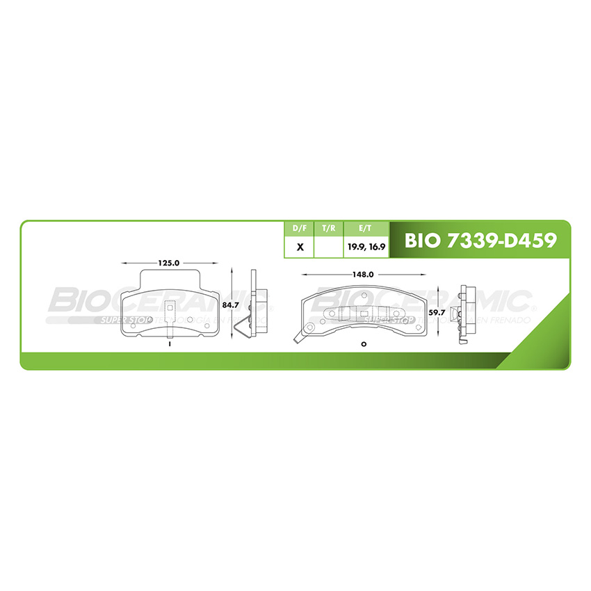 Pastilla para freno de disco Bioceramic. Formula Hibrida LowMet. Delantera BioCeramic BIO 7339-D459