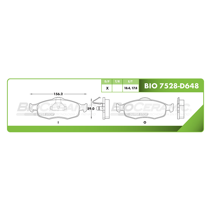 Pastilla para freno de disco Bioceramic. Formula Hibrida LowMet. Delantera BioCeramic BIO 7528-D648