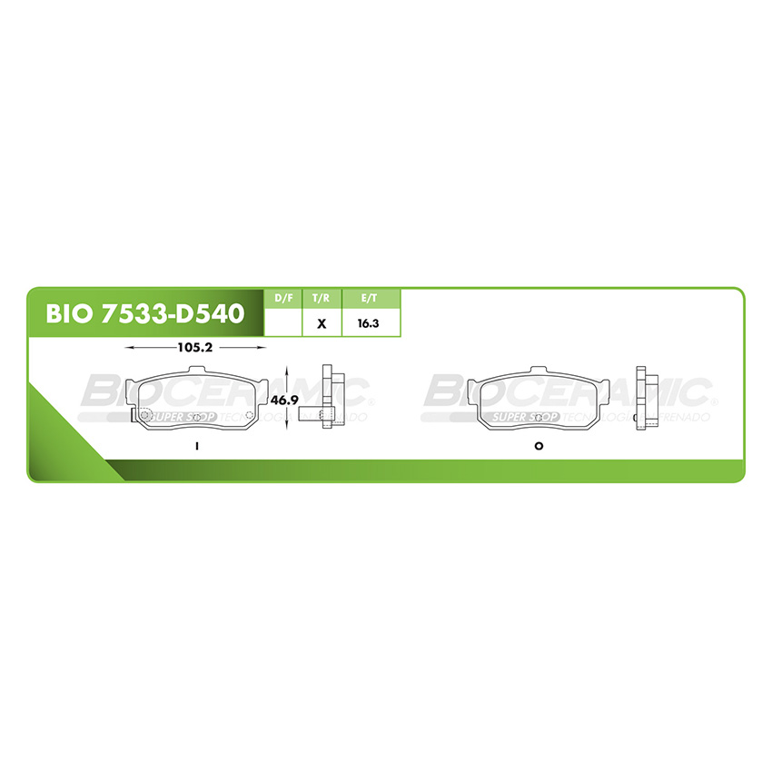 Pastilla para freno de disco Bioceramic. Formula Ceramic LowMet. Trasera BioCeramic BIO 7533-D540