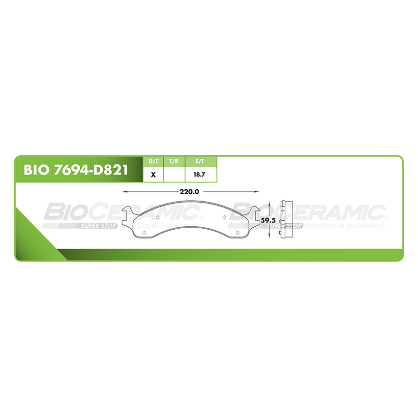 Pastilla para freno de disco Bioceramic. Formula Hibrida LowMet. Delantera BioCeramic BIO 7694-D821
