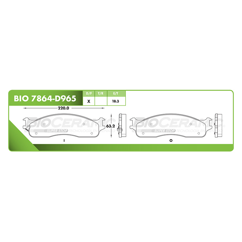 Pastilla para freno de disco Bioceramic. Formula Hibrida LowMet. Delantera BioCeramic BIO 7864-D965