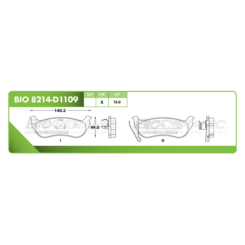 Pastilla para freno de disco Bioceramic. Formula Ceramic LowMet. Trasera BioCeramic BIO 8214-D1109