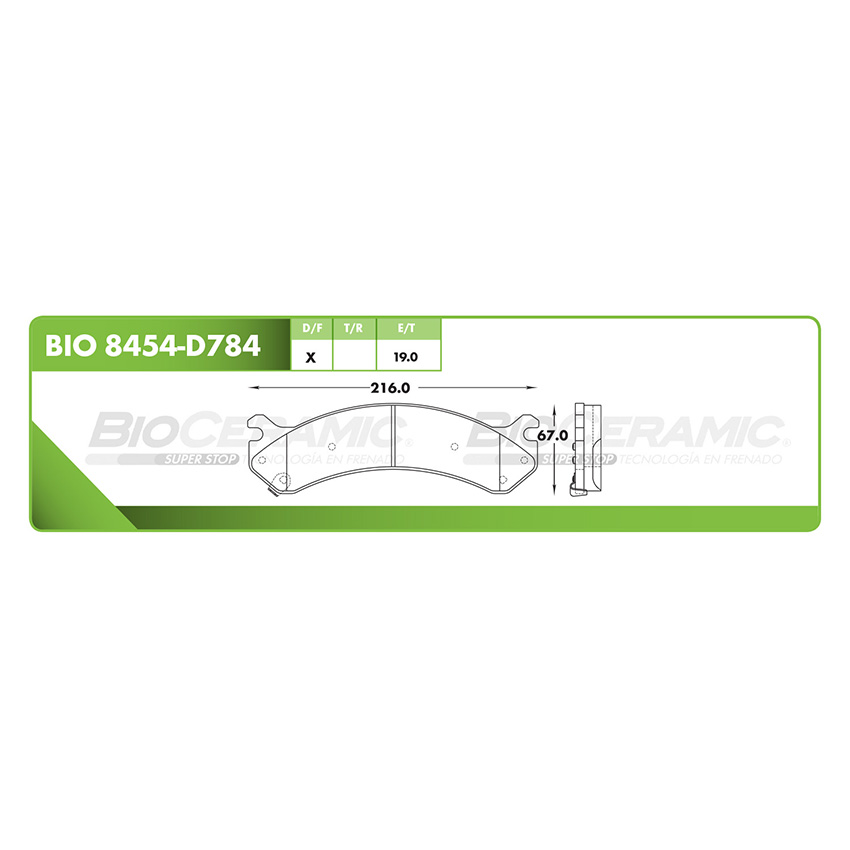 Pastilla para freno de disco Bioceramic. Formula Hibrida LowMet. Delantera BioCeramic BIO 8454-D784
