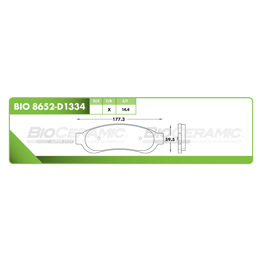 Pastilla para freno de disco Bioceramic. Formula Hibrida LowMet. Trasera BioCeramic BIO 8652-D1334