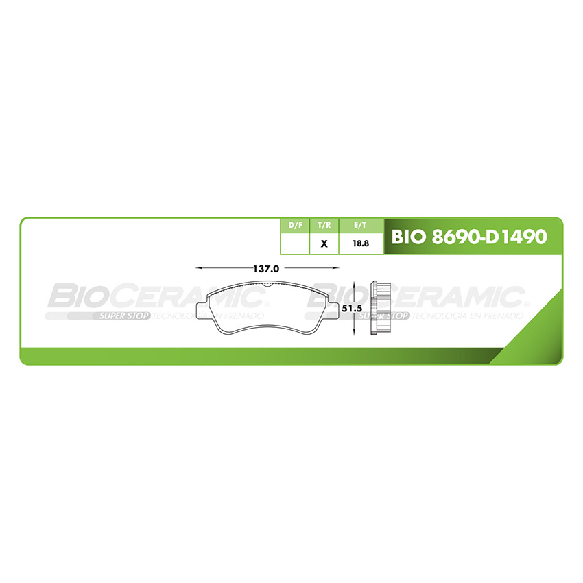 Pastilla para freno de disco Bioceramic. Formula Hibrida LowMet. Trasera BioCeramic BIO 8690-D1490