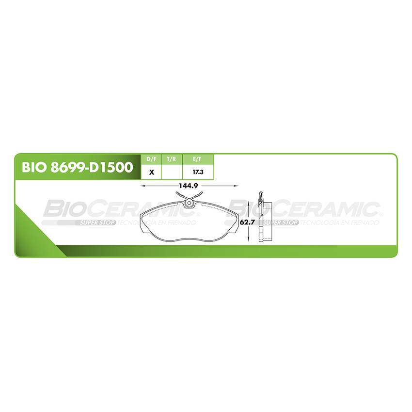 Pastilla para freno de disco Bioceramic. Formula Hibrida LowMet. Delantera BioCeramic BIO 8699-D1500