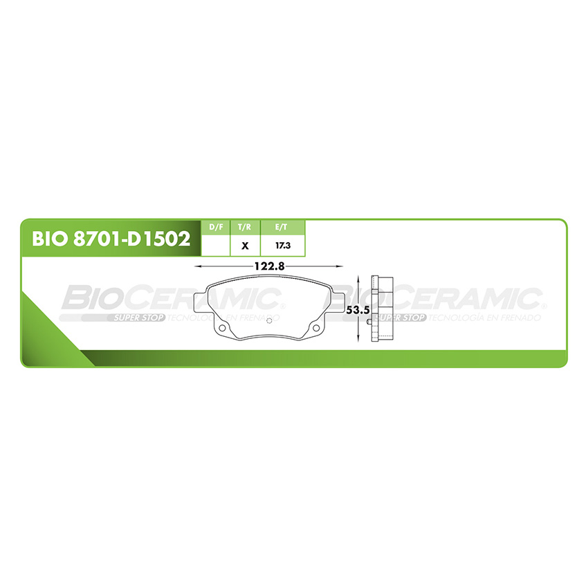 Pastilla para freno de disco Bioceramic. Formula Hibrida LowMet. Trasera BioCeramic BIO 8701-D1502