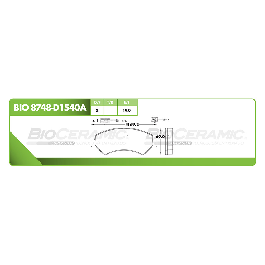 Pastilla para freno de disco Bioceramic. Formula Hibrida LowMet. Delantera BioCeramic BIO 8748-D1540A