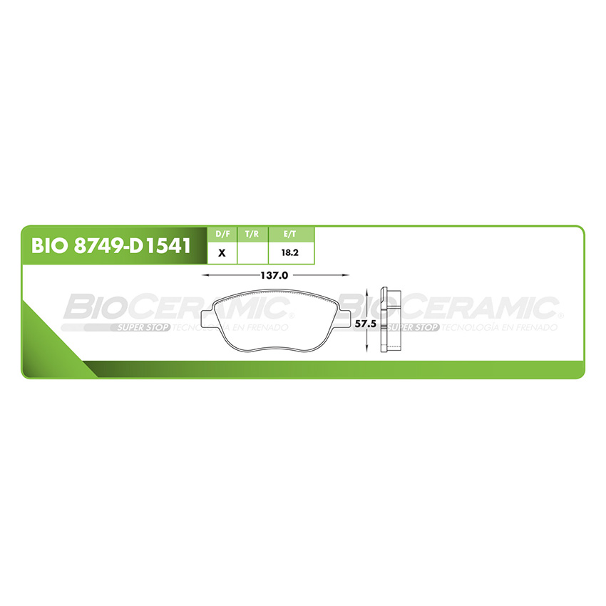 Pastilla para freno de disco Bioceramic. Formula Ceramic LowMet. Delantera BioCeramic BIO 8749-D1541