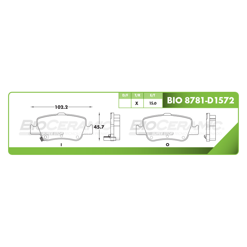 Pastilla para freno de disco Bioceramic. Formula Ceramica Organica. Trasera BioCeramic BIO 8781-D1572