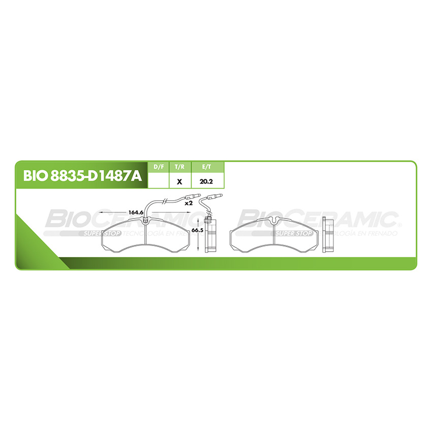 Pastilla para freno de disco Bioceramic. Formula Hibrida LowMet. Trasera BioCeramic BIO 8835-D1487A