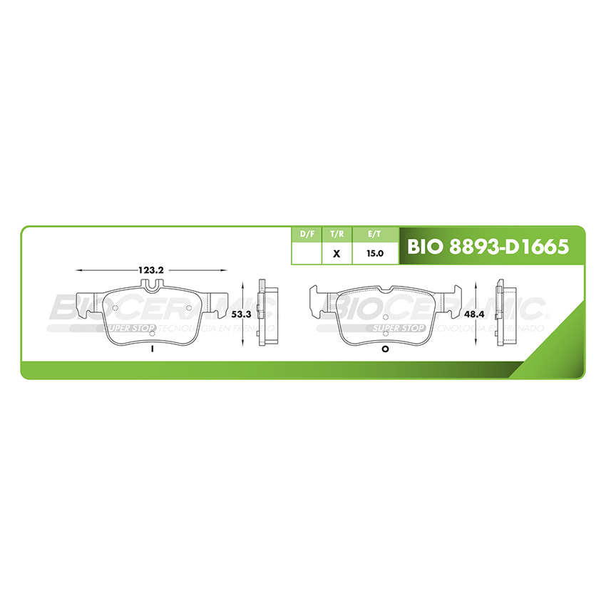 Pastilla para freno de disco Bioceramic. Formula Ceramic LowMet. Trasera BioCeramic BIO 8893-D1665