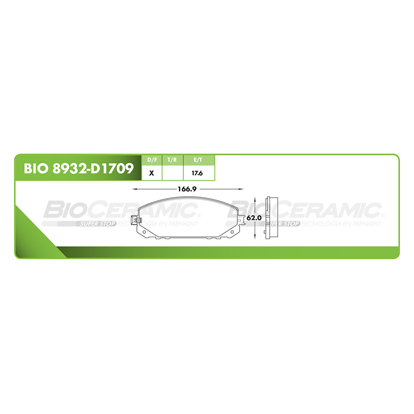 Pastilla para freno de disco Bioceramic. Formula Ceramic LowMet. Delantera BioCeramic BIO 8932-D1709