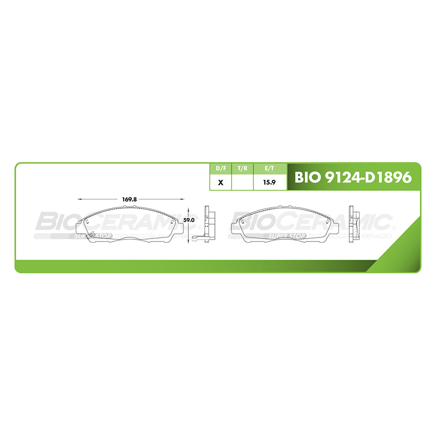 Pastilla para freno de disco Bioceramic. Formula Hibrida LowMet. Delantera BioCeramic BIO 9124-D1896