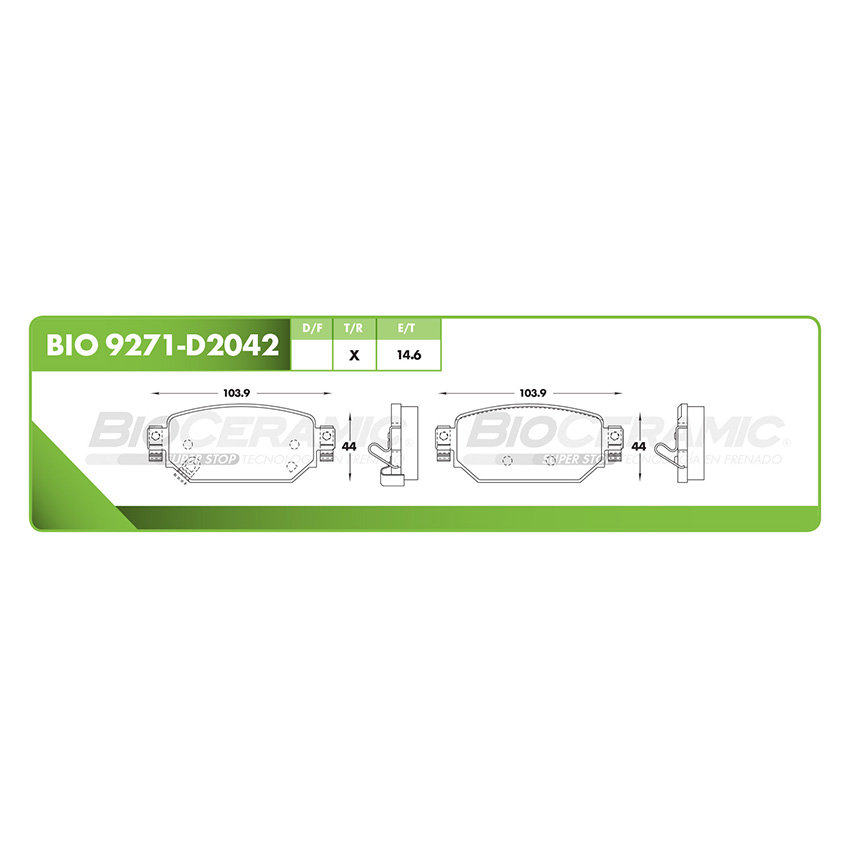 Pastilla para freno de disco Bioceramic. Formula Ceramica Organica. Trasera BioCeramic BIO 9271-D2042