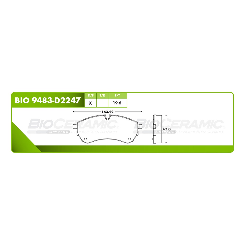 Pastilla para freno de disco Bioceramic. Formula Hibrida LowMet. Delantera BioCeramic BIO 9483-D2247