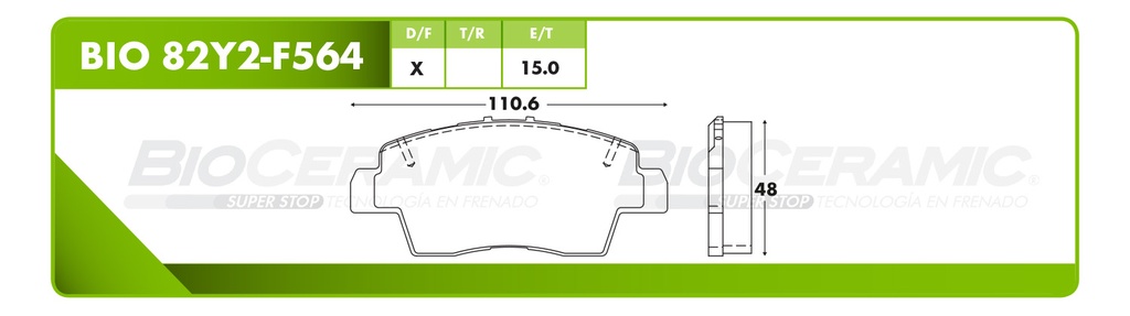 Pastilla para freno de disco Bioceramic. Formula Ceramica Organica. Delantera BioCeramic BIO 82Y2-F564