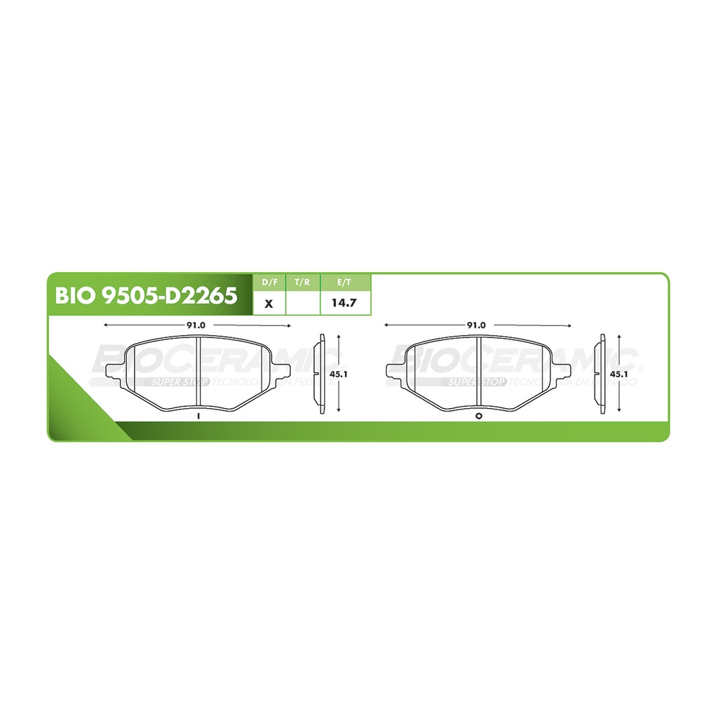BI-BIO 9505-D2265 — Pastilla para freno de disco Bioceramic. Formula Ceramic LowMet. Trasera BioCeramic BIO 9505-D2265