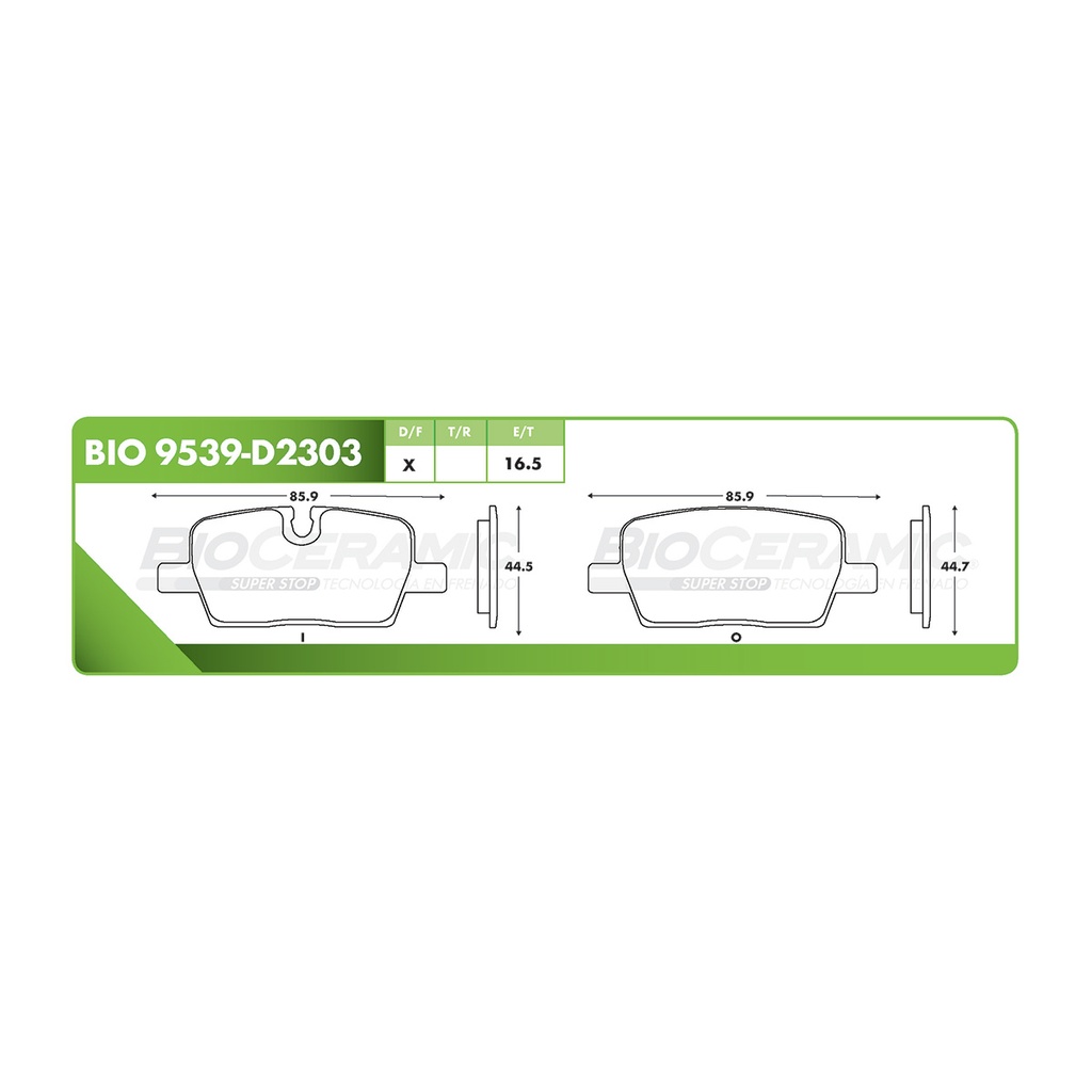 Pastilla para freno de disco Bioceramic. Formula Ceramic LowMet. Trasera BioCeramic BIO 9539-D2303