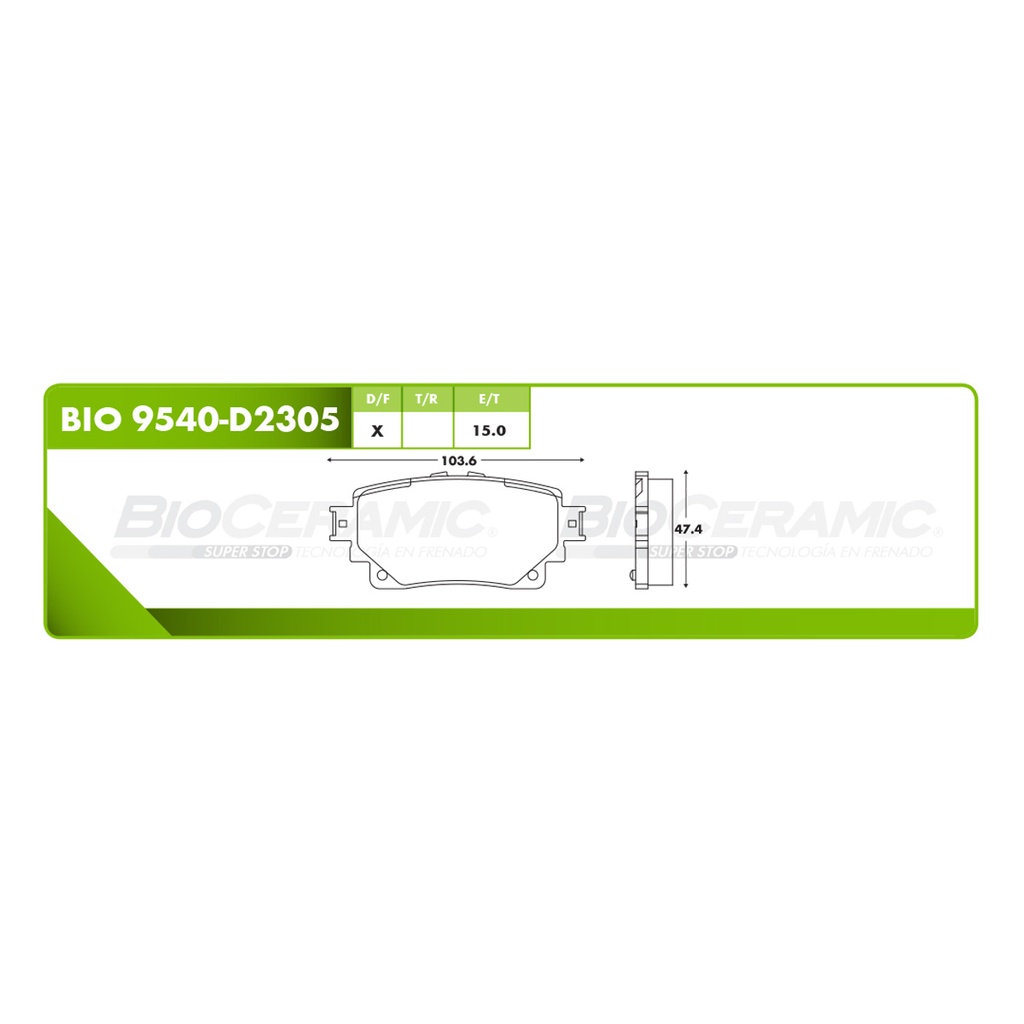 Pastilla para freno de disco Bioceramic. Formula Ceramic LowMet. Trasera BioCeramic BIO 9540-D2305