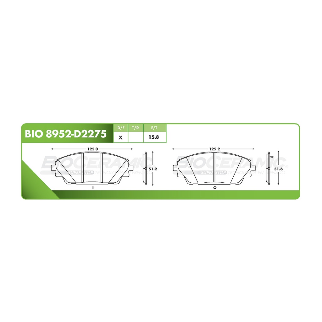 Pastilla para freno de disco Bioceramic. Formula Ceramic LowMet. Delantera BioCeramic BIO 8952-D2275