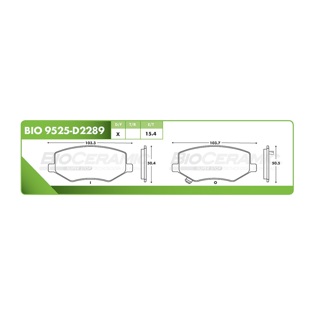 Pastilla para freno de disco Bioceramic. Formula Ceramic LowMet. Delantera BioCeramic BIO 9525-D2289