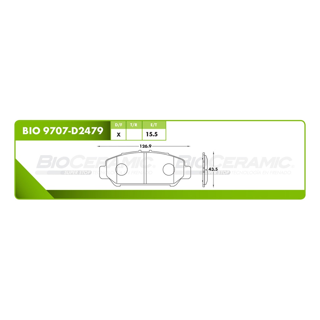 Pastilla para freno de disco Bioceramic. Formula Ceramic LowMet. Delantera BioCeramic BIO 9707-D2479