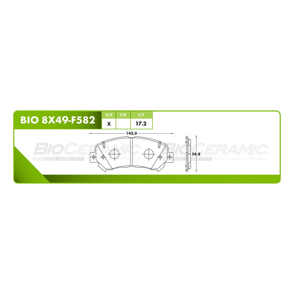 Pastilla para freno de disco Bioceramic. Formula Ceramic LowMet. Delantera BioCeramic BIO 8X49-F582