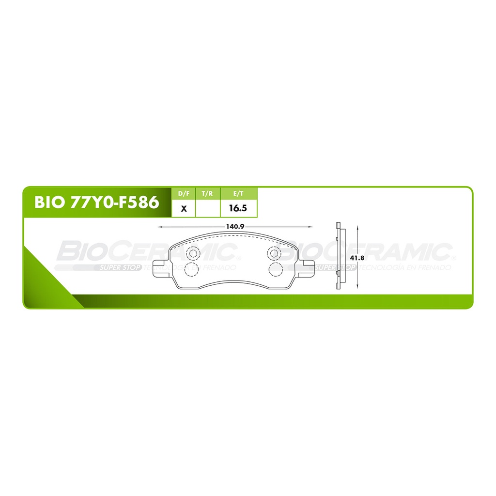 Pastilla para freno de disco Bioceramic. Formula Ceramic LowMet. Delantera BioCeramic BIO 77Y0-F586