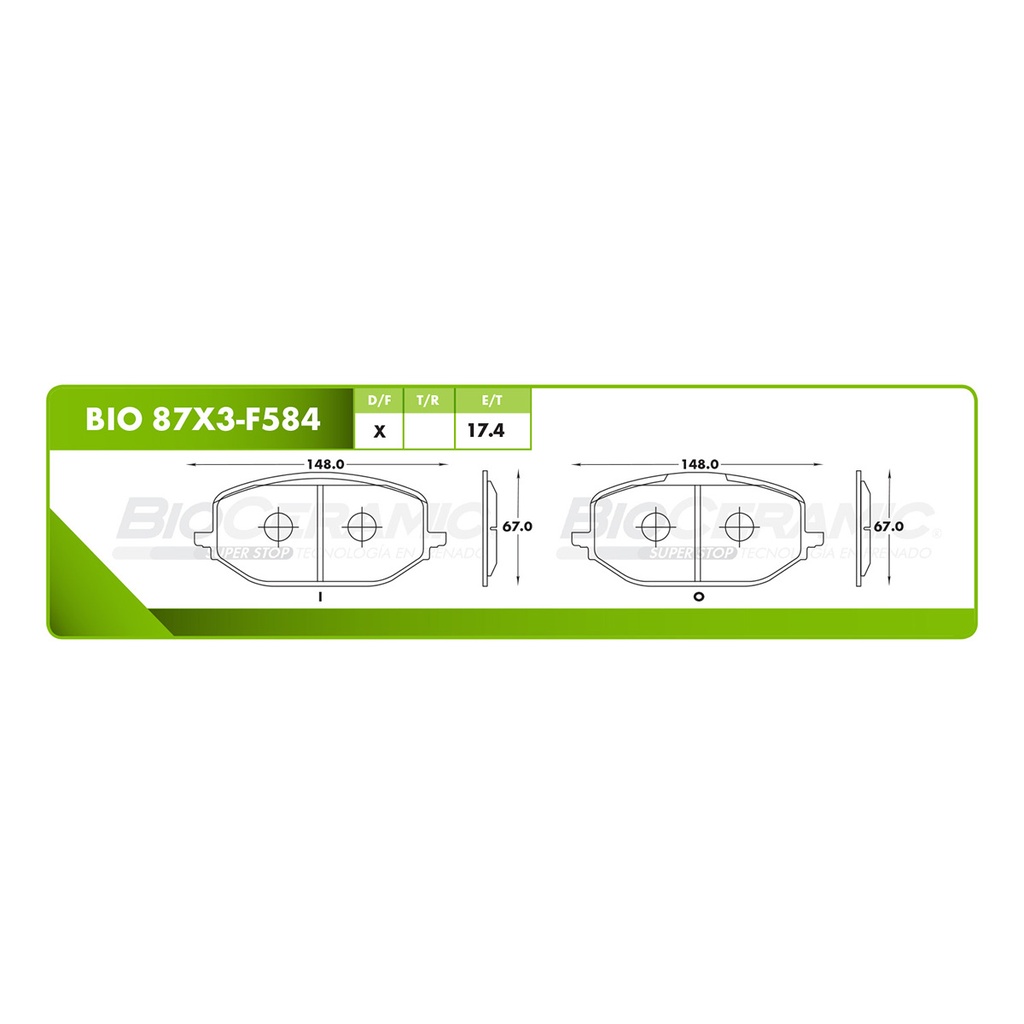 BI-BIO 87X3-F584 — Pastilla para freno de disco Bioceramic. Formula Ceramic LowMet. Delantera BioCeramic BIO 87X3-F584