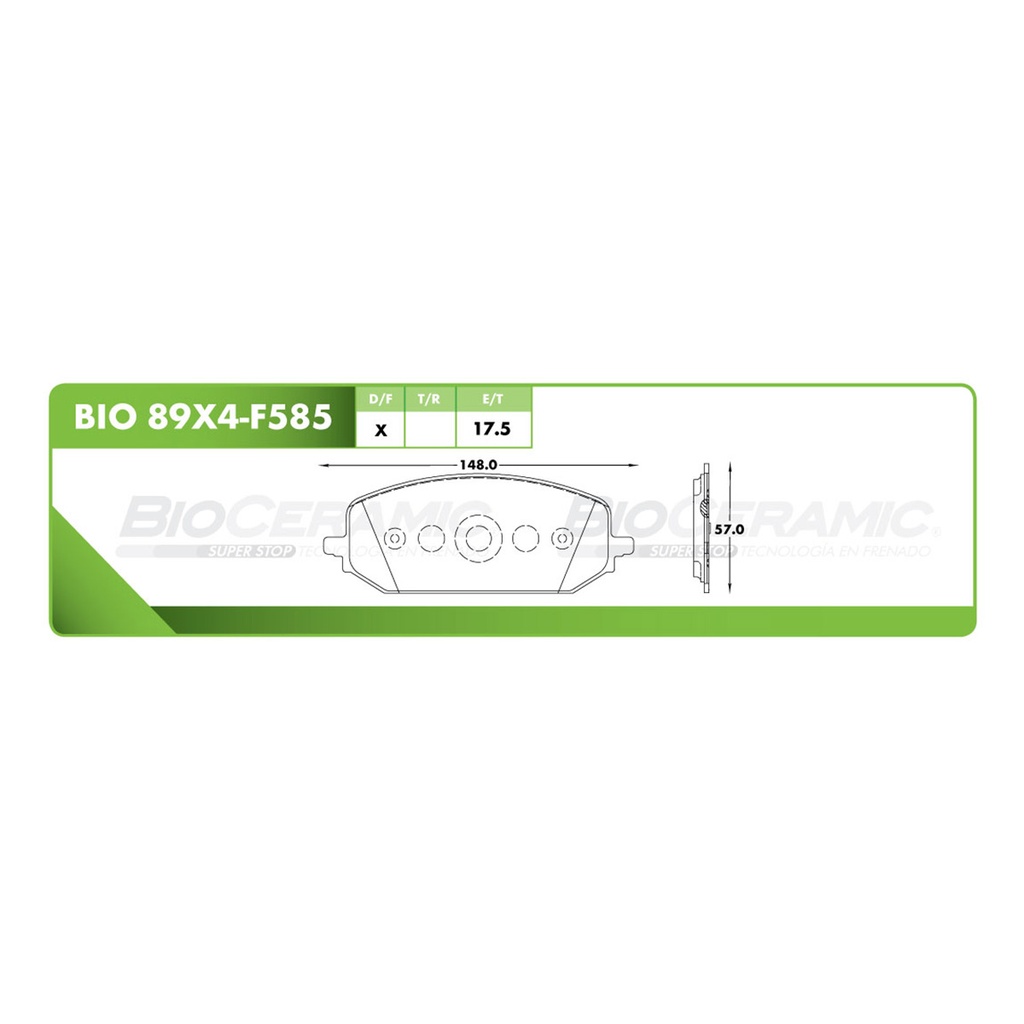 Pastilla para freno de disco Bioceramic. Formula Ceramic LowMet. Delantera BioCeramic BIO 89X4-F585