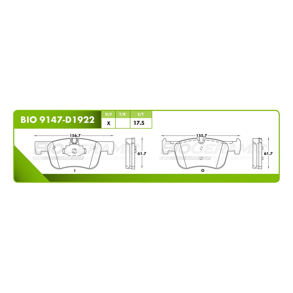 BI-BIO 9147-D1922 — Pastilla para freno de disco Bioceramic. Formula Ceramic LowMet. Delantera BioCeramic BIO 9147-D1922
