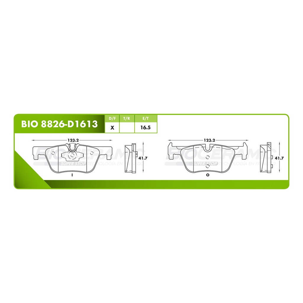 BI-BIO 8826-D1613 — Pastilla para freno de disco Bioceramic. Formula Ceramic LowMet. Trasera BioCeramic BIO 8826-D1613