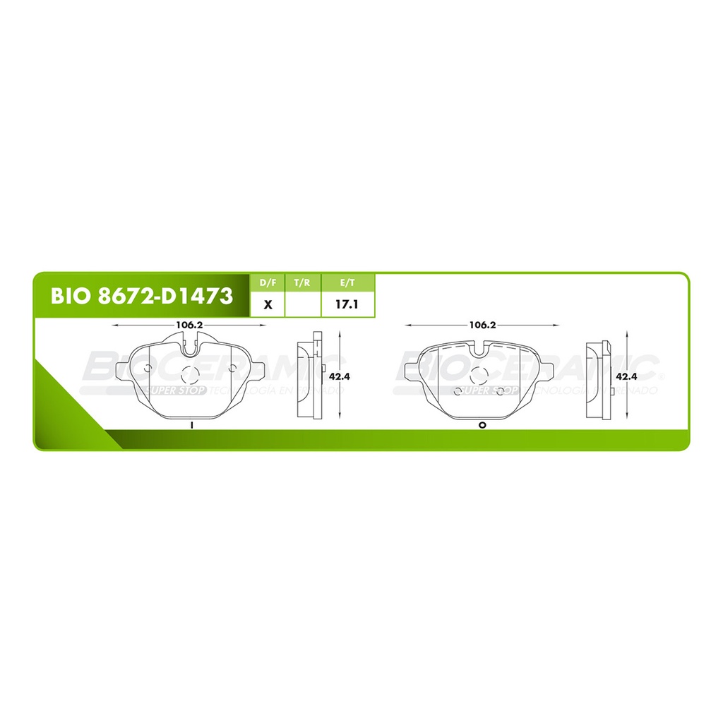 Pastilla para freno de disco Bioceramic. Formula Ceramic LowMet. Delantera BioCeramic BIO 8672-D1473