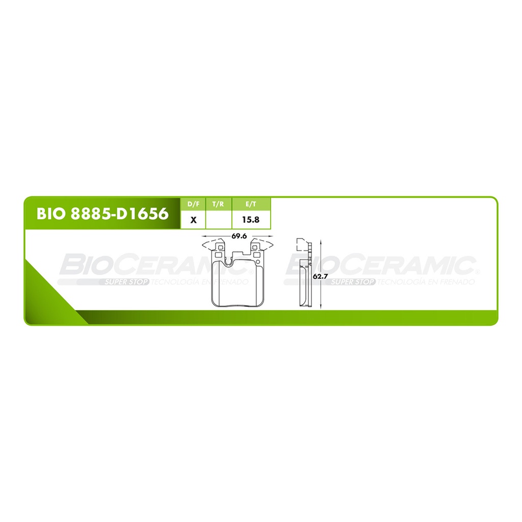 Pastilla para freno de disco Bioceramic. Formula Ceramic LowMet. Delantera BioCeramic BIO 8885-D1656